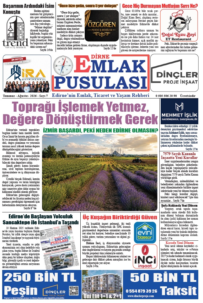 Emlak Pusulası Gazetesi Sayı 7 – Edirne Emlak, Ticaret ve Yaşam Rehberi